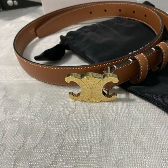 「CELINE」 Khaki Trionph Leather Beltサイズ85 CELINE Canvas Calfskin Medium 25mm Triomphe Belt 85 34 Tan